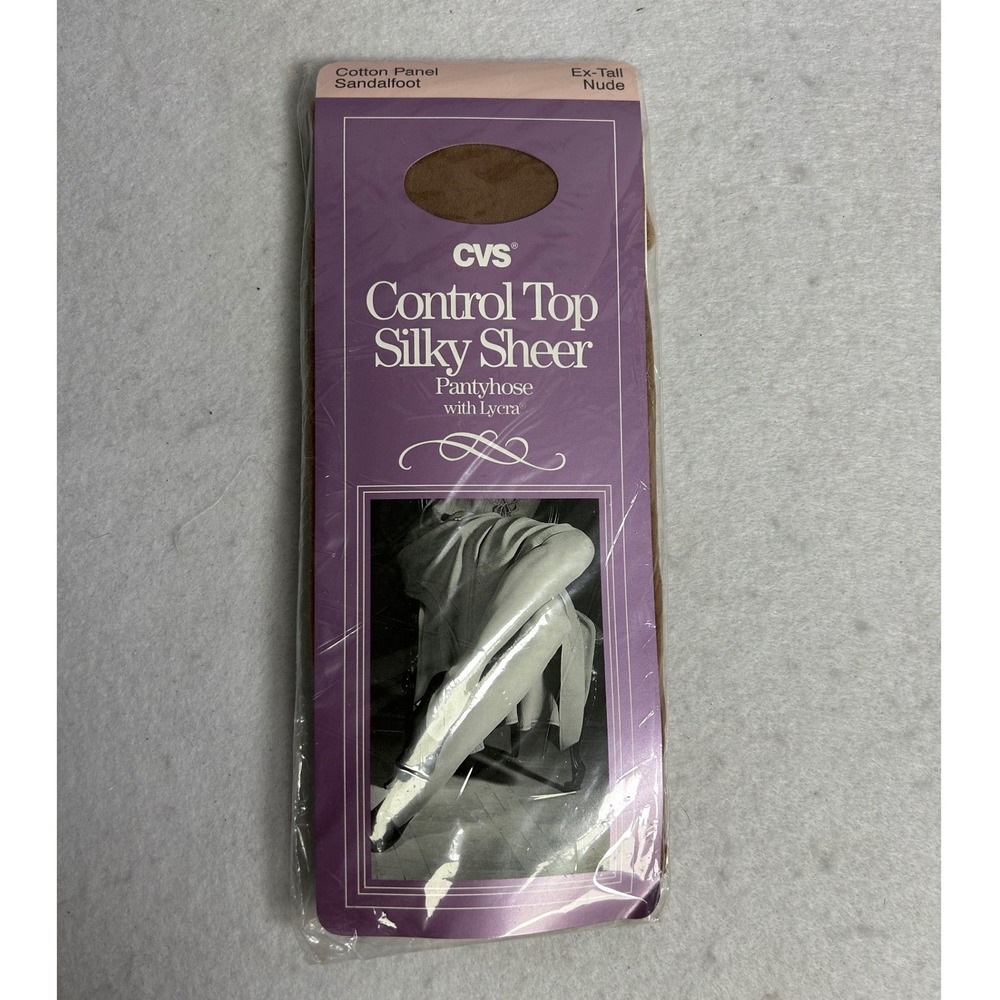 Vintage CVS Ex-Tall Nude‎ Control Top Silky Sheer Pantyhose Sandalfoot 235051